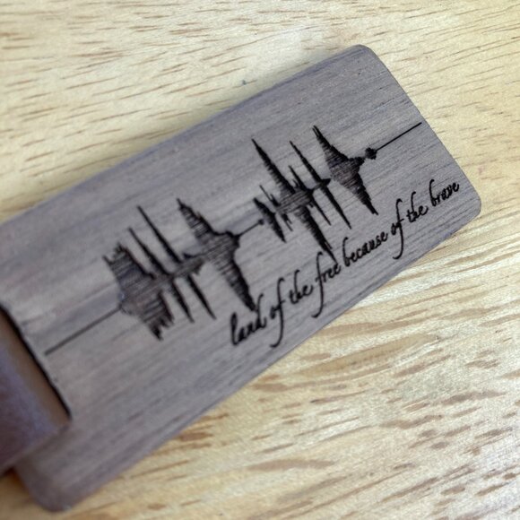 Land Of The Free Because Of The Brave Soundwave Wooden Keychain - Picture 2 of 4